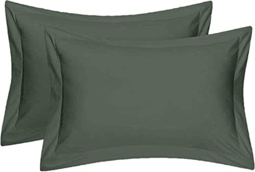 Saferay Green Pillow Shams Set of 2 Dark Grey 600 Thread Count