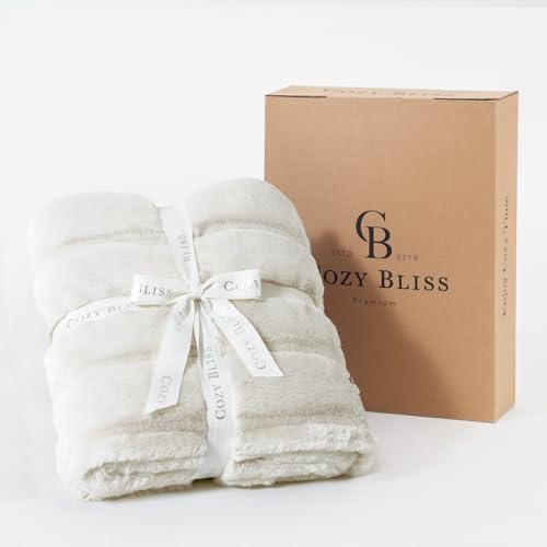 Cozy Bliss Faux Fur Throw Blanket - 50x60 Inches Beige