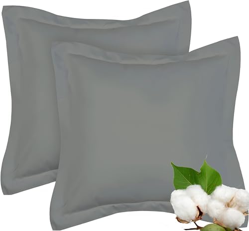 THREADZEN Pillow Sham Covers - 26x26 Euro Set of 2 Dark Grey Egyptian Cotton