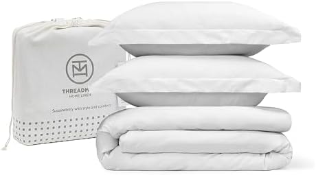 Threadmill White Duvet Cover King Size Set with Pillow Shams