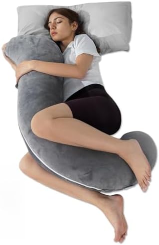 QUEEN ROSE S-shaped Body Pillow with Velvet Case Grey