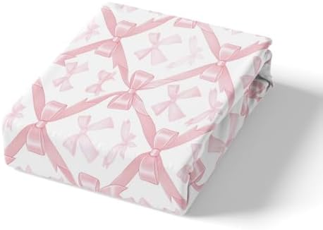 Manfei Pink Bowknots Queen Fitted Sheet Set