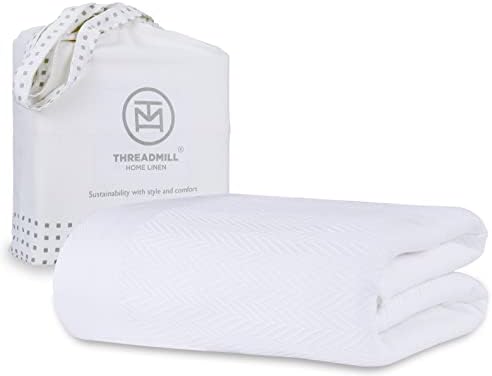 Threadmill 100 Cotton King Size Blanket - White 106x92 Inches