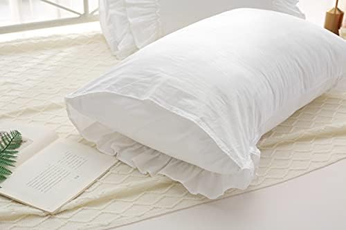 White Ruffles Pillow Shams Queen Size 2-Pack Pure Cotton