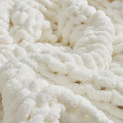 Amlie Home Chunky Knit Throw Blanket Ivory 40x50