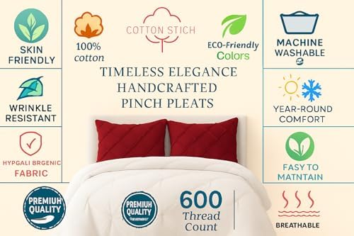 COTTON STICH Pinch Pleated Queen Pillow Shams Set of 2 1