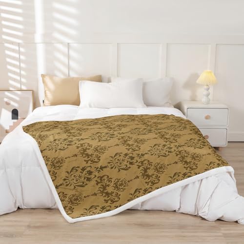 Feelyou Gold Damask Sherpa Throw Blanket Kids Bedroom Decor