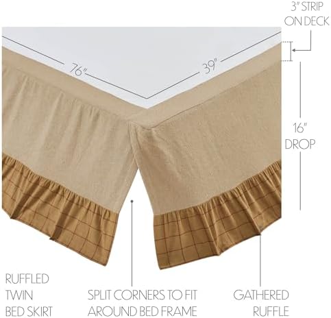 VHC Brands Connell Farmhouse Bed Skirt Burgundy Tan Twin 39x76