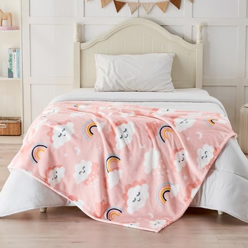 SOCHOW Pink Cloud Print Fleece Throw Blanket for Kids 1