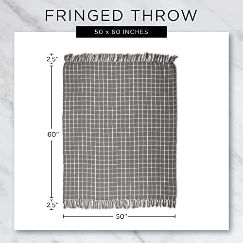 DII Rustic Farmhouse Double Diamond Woven Throw 50x60 Stone