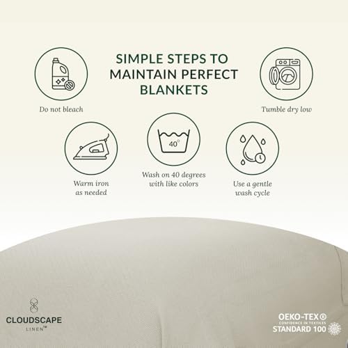 CLOUDSCAPE LINEN Herringbone Cotton Twin Blanket Beige Fog 68x92