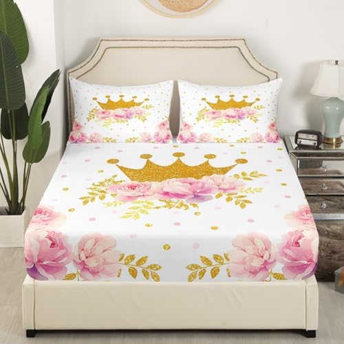 Castle Fairy Princess Crown Purple Floral Sheet Set Twin Size