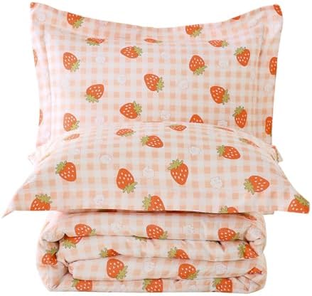 Yibeizi Pink Checkered Comforter Set for Girls