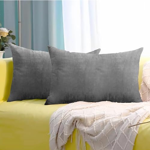 Jyumini Velvet Throw Pillow Covers 12x20 Inch Grey