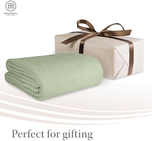 Threadmill Luxury Herringbone Cotton King Blanket Sage Green