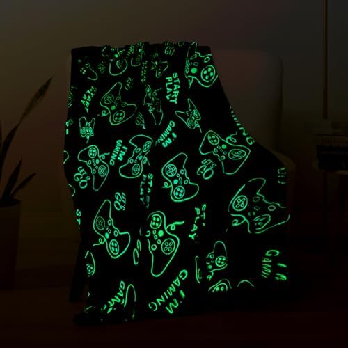 Gaming Glow in The Dark Blanket for Kids Teens