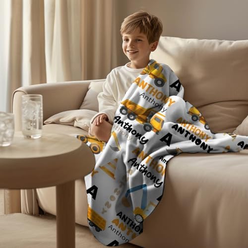 MATCHASTAR Custom Construction Trucks Flannel Throw Blanket for Kids