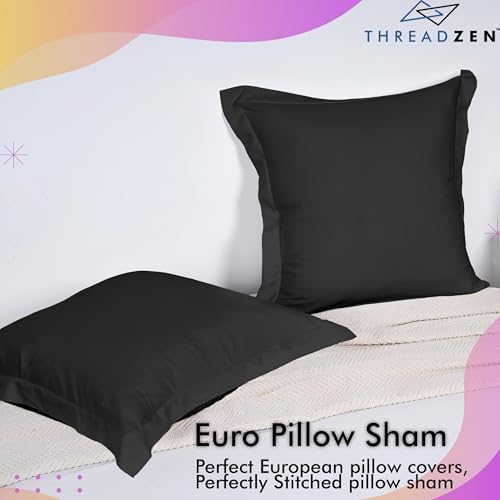 THREADZEN 26x26 Euro Pillow Shams Set of 2 Black