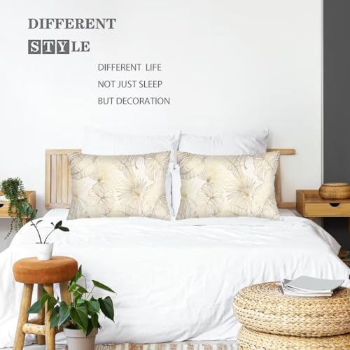 DINJUNA Plant Leave Pattern Pillow Cover Set of 2 Queen Size