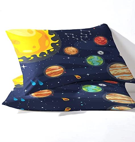 Phtbz Solar System Pillowcase Set of 2 - Kids Boys Reversible Printed Bed Covers