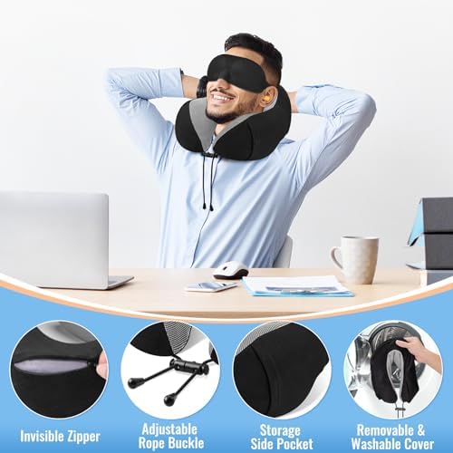 CloudBliss Travel Pillow Memory Foam Adjustable Breathable Neck Support