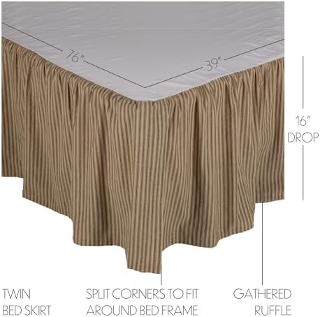 VHC Brands Farmhouse Star Ticking Striped Cotton Bed Skirt Charcoal Black