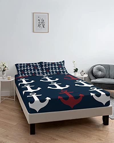 Twin Fitted Sheet Deep Pocket with Elastic Nautical Design