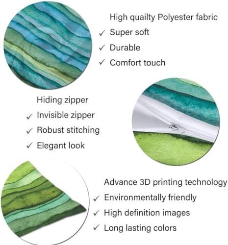 TOKILIAR 20x54 Green Blue Striped Throw Pillow Cover