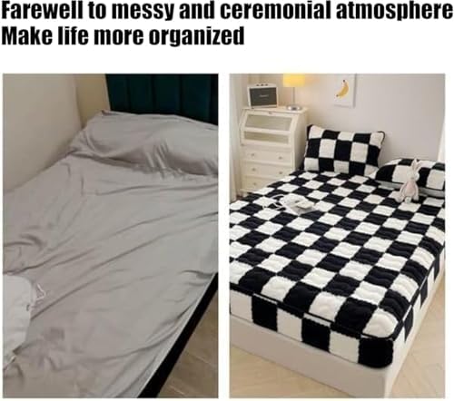 Milk Velvet Checkered Mattress Cover Twin Queen 354 x 787IN