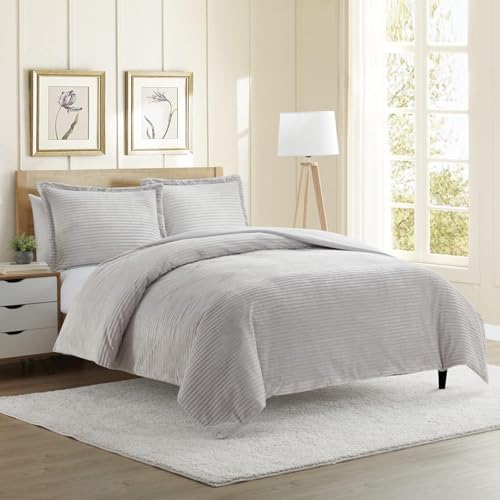 Hearth Harbor Premium Flannel Duvet Cover Set - Silver Gray