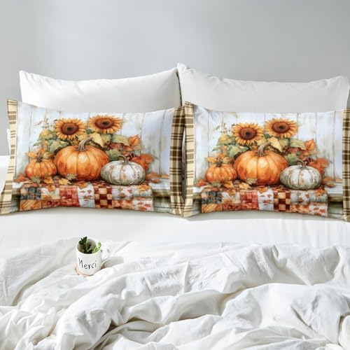 Fall Pumpkin Fitted Sheet Set Twin Size with Pillowcase