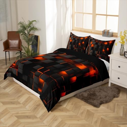 Feelyou Duvet Cover Set Twin Size Kids Orange Black Pattern
