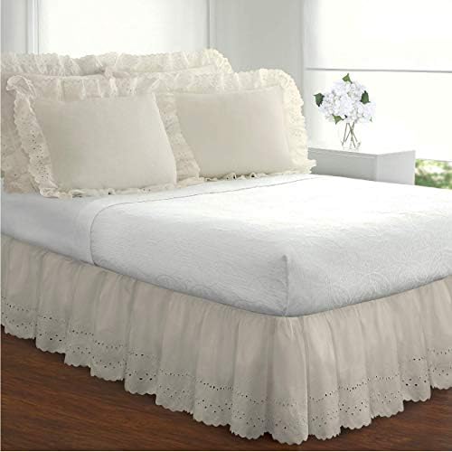 FRESH IDEAS Ivory Queen Bed Skirt with Ruffles and Embroidery