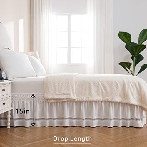 MIYE Wrap Around Ruffled Lace Bed Skirt 15 Inch Drop