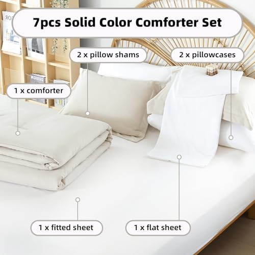Weigelia Queen Comforter Set 7 Piece Beige