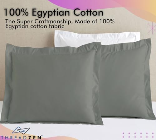 THREADZEN Pillow Sham Covers - 26x26 Euro Set of 2 Dark Grey Egyptian Cotton