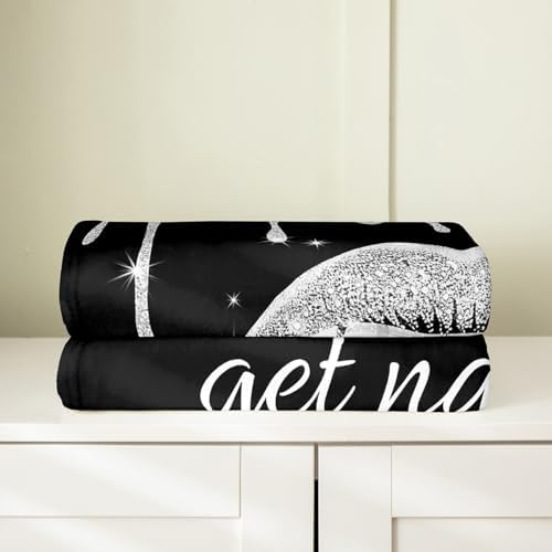 Erosebridal Romantic Lips Throw Blanket - Black Glitter Sequins Flannel 40x50 Inches
