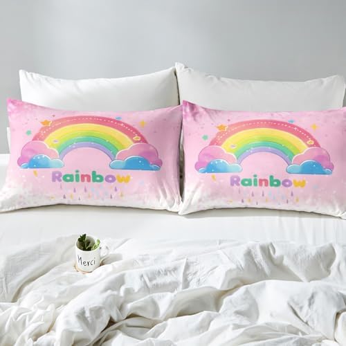 Castle Fairy Cartoon Rainbow Fitted Sheet Twin Size Set