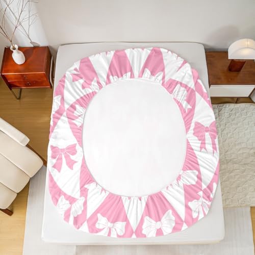 Manfei Pink Bow Fitted Sheet Set Queen Size 1