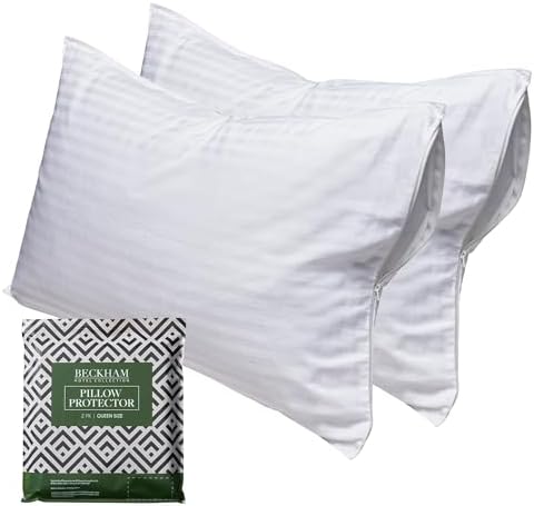 Beckham Hotel Collection Queen Pillow Protectors Set of 2 Zippered Cotton Covers