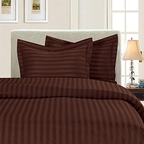 Elegant Comfort Luxury 2-Piece Striped Duvet Set - Chocolate Brown
