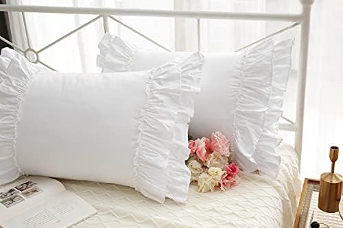 White Ruffles Pillow Shams Queen Size 2-Pack Pure Cotton