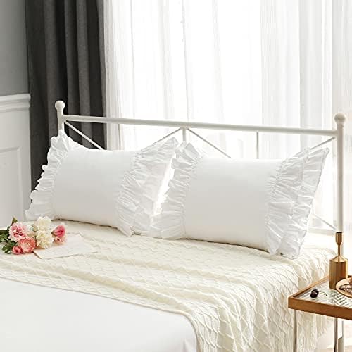 White Ruffles Pillow Shams Queen Size 2-Pack Pure Cotton