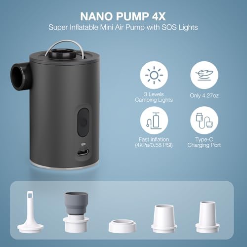 RTLOII Ultra-Mini Air Pump with 1600mAh Battery and Camping Light