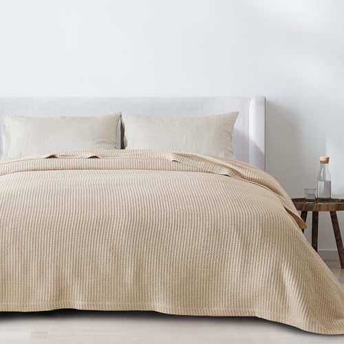 Great Bay Home 100 Cotton Waffle Weave Summer Blanket - 90x90in Oatmeal