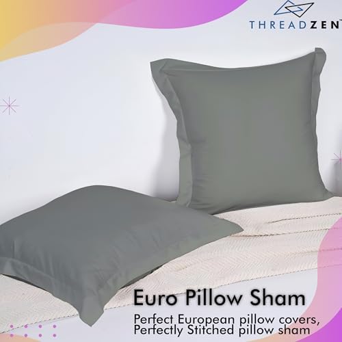 THREADZEN Pillow Sham Covers - 26x26 Euro Set of 2 Dark Grey Egyptian Cotton