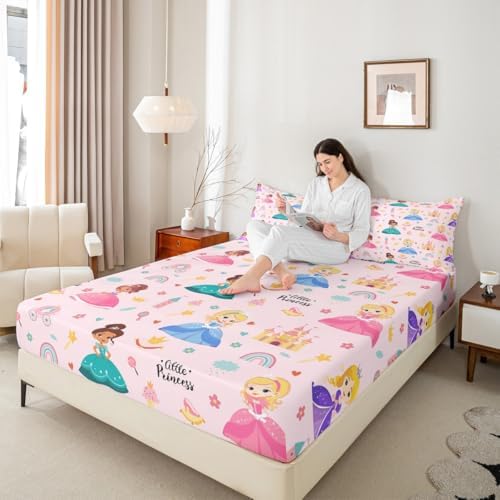 Manfei Princess Fitted Sheet Set with 2 Pillowcases