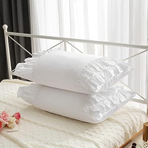 White Ruffles Pillow Shams Queen Size 2-Pack Pure Cotton