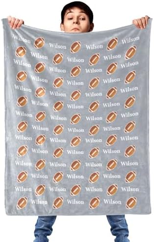 Personalized Football Blanket with Name Soft Flannel for Kids