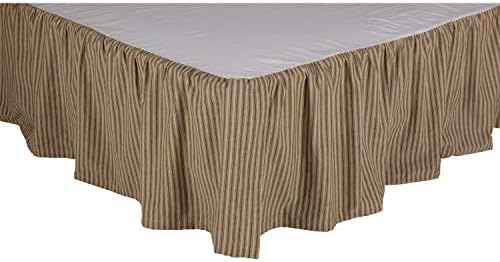VHC Brands Farmhouse Star Ticking Striped Cotton Bed Skirt Charcoal Black
